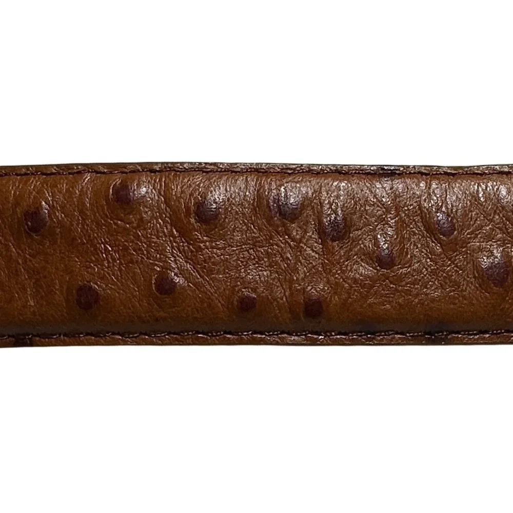 Irvine Park Mens Cognac‎ Ostrich Embossed Italian Leather Belt Gold Hardware 2XL